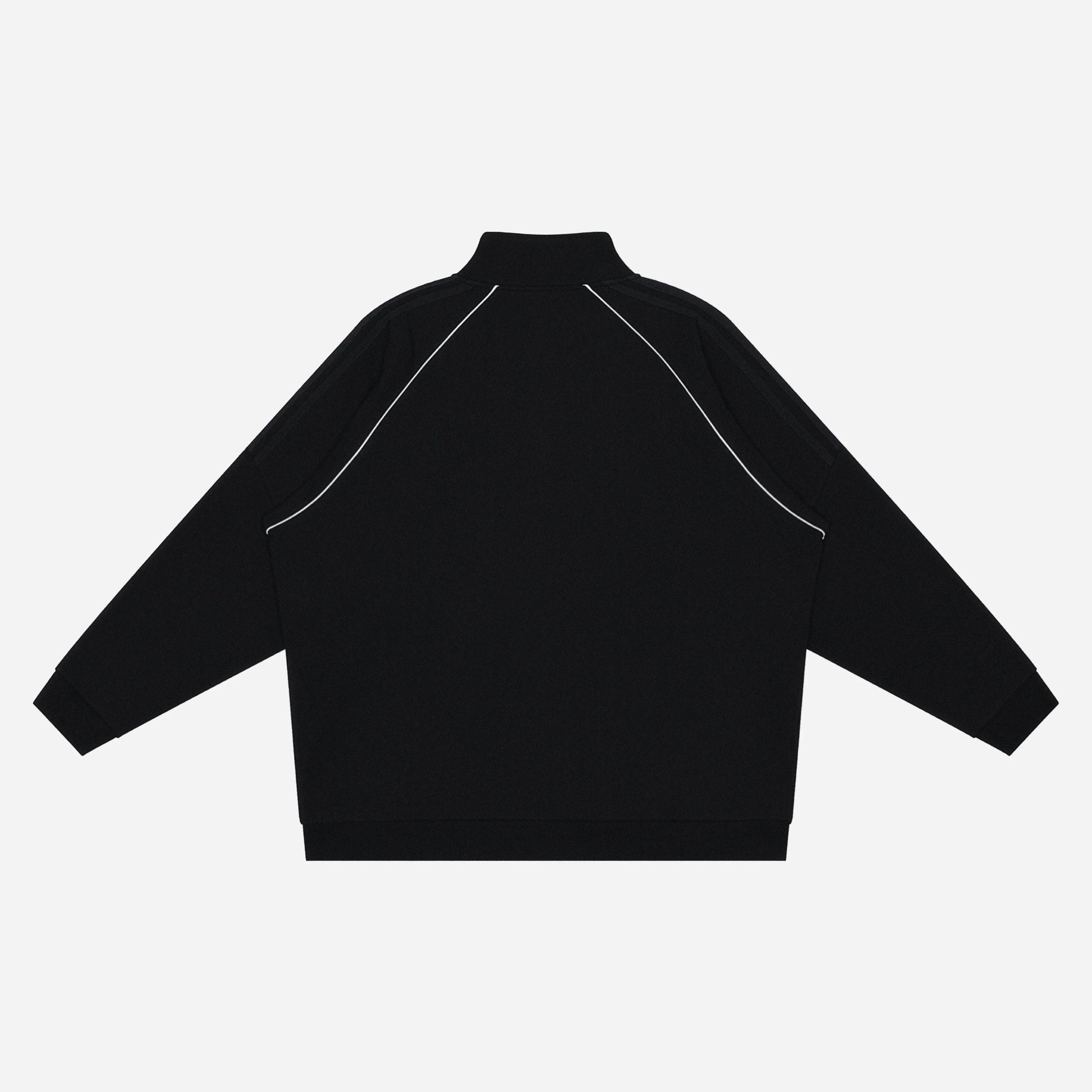 Black jacket with white piping on a white background
